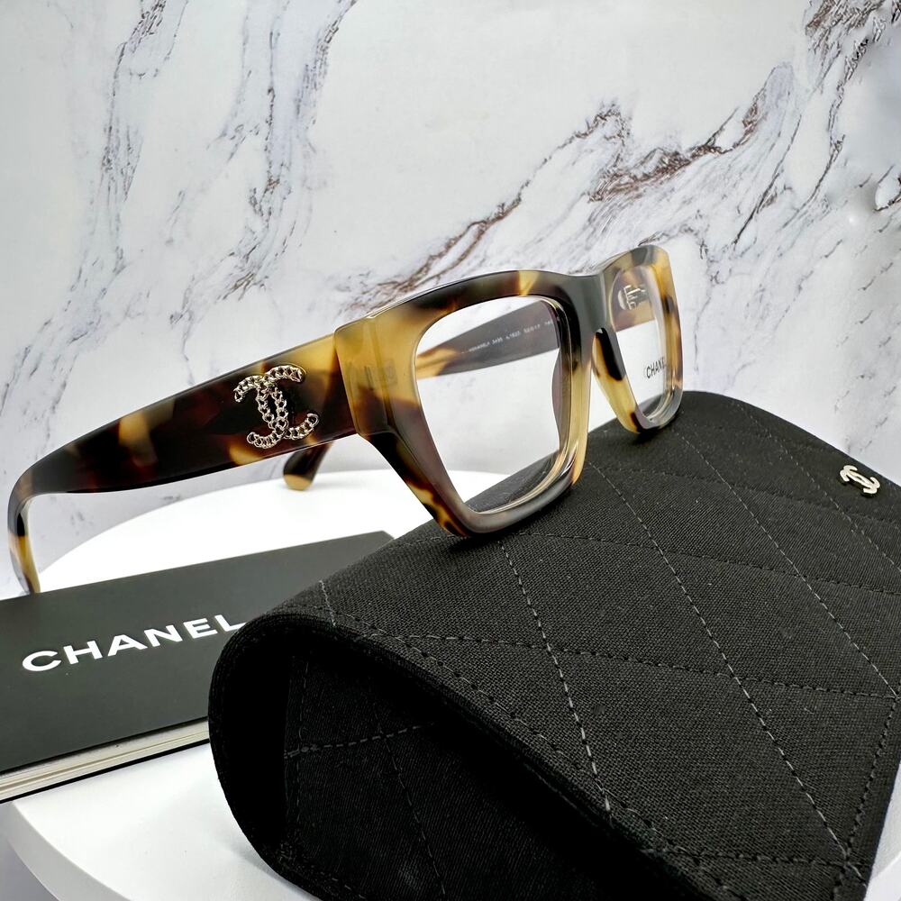 New CHANEL Eyeglasses Brown Gold Chain CC Rectangle 52mm Rx-able - Picture 10 of 16